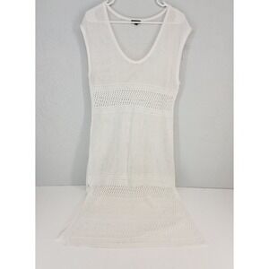 Talbots White Open Knit Crochet Pointelle Sleeveless Coverup Tunic Women Medium